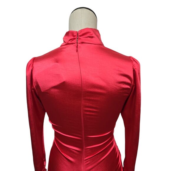 NWT A.L.C. Joss Ruched Asymmetric Satin Dress Size 0 Pink Barbiecore Long Sleeve - Picture 11 of 13